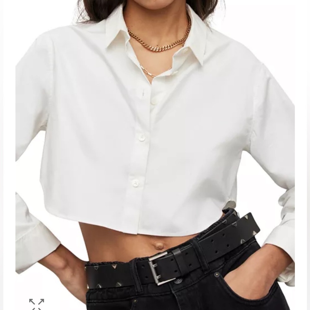 All Saints White Cropped Button-Up Shirt